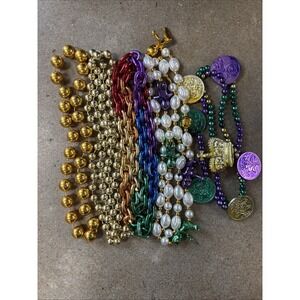 Mardi Gras Graduation Medallion Bead Lot Crowns Babies Coins Purple Gold